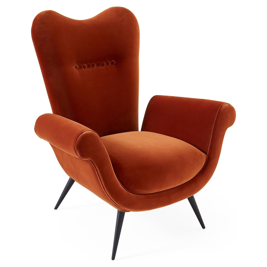 Designer Sessel Juliet von Jonathan Adler mit cognacfarbenem Samtbezug