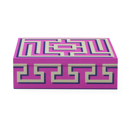 Pinke LABYRINTH Medium Lacquer Design Box mit grauem Muster