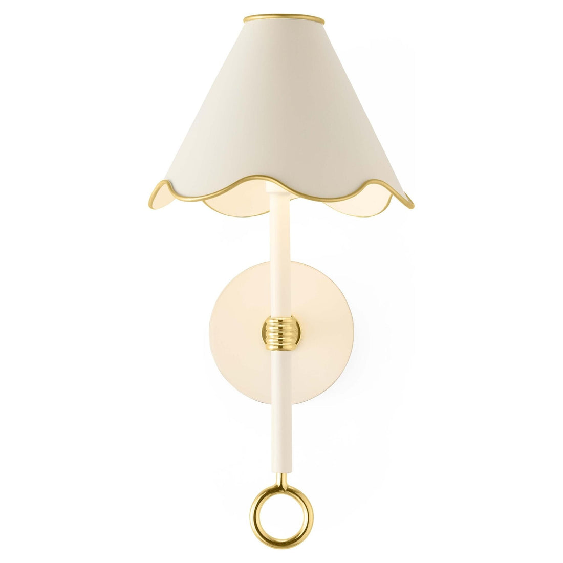 Cremefarbene LED-Wandleuchte mit gewelltem Schirm und goldenen Details von Jonathan Adler