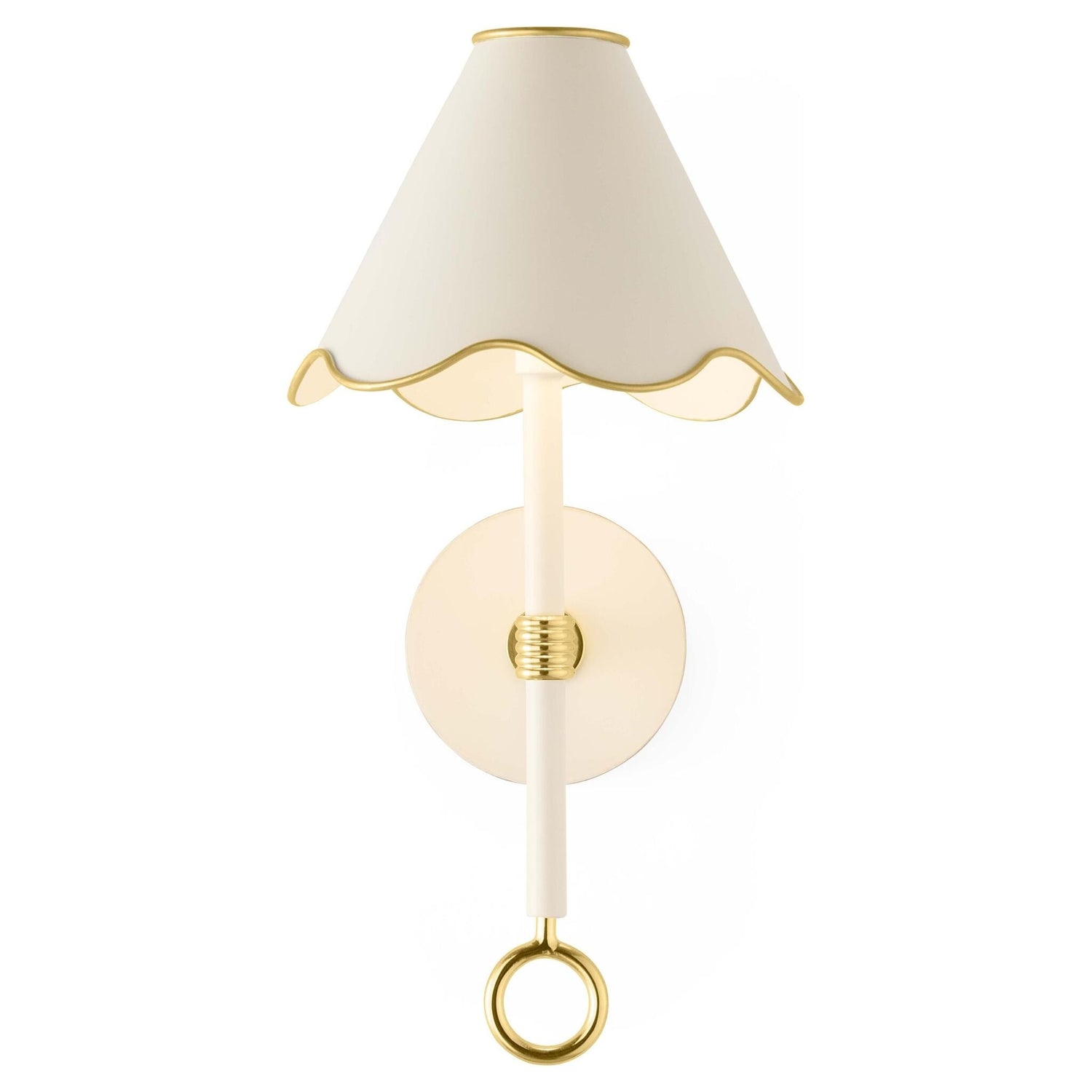 Cremefarbene LED-Wandleuchte mit gewelltem Schirm und goldenen Details von Jonathan Adler