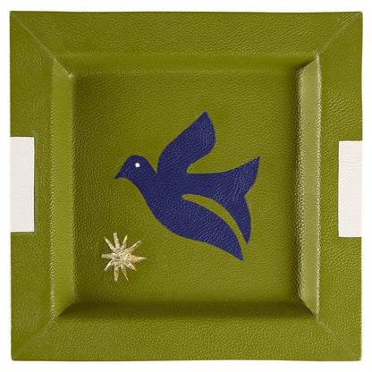 Olivgrünes Playa Leder-Tablett mit Vogelmotiv von Jonathan Adler