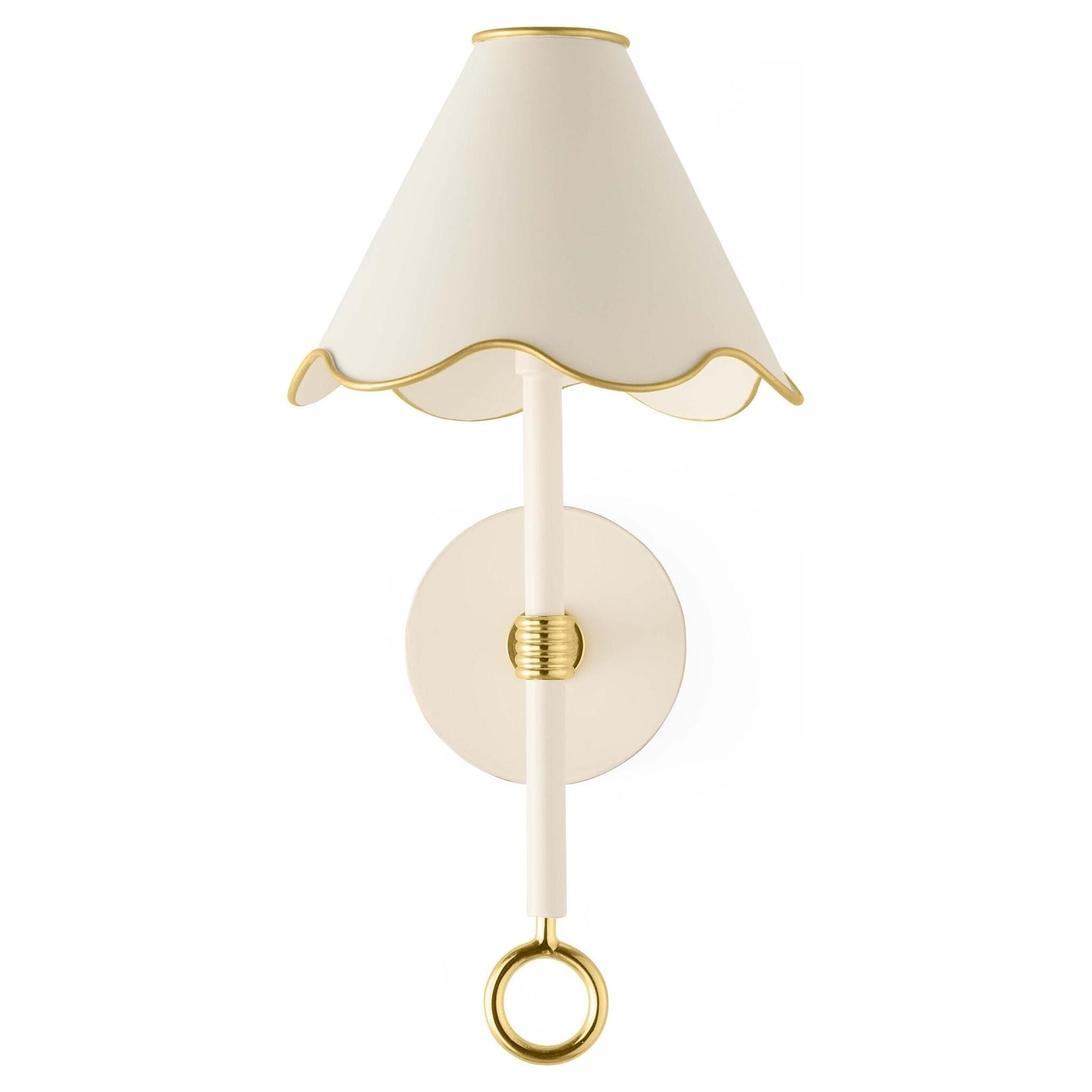 Cremefarbene LED-Wandleuchte mit gewelltem Schirm und goldenen Details von Jonathan Adler
