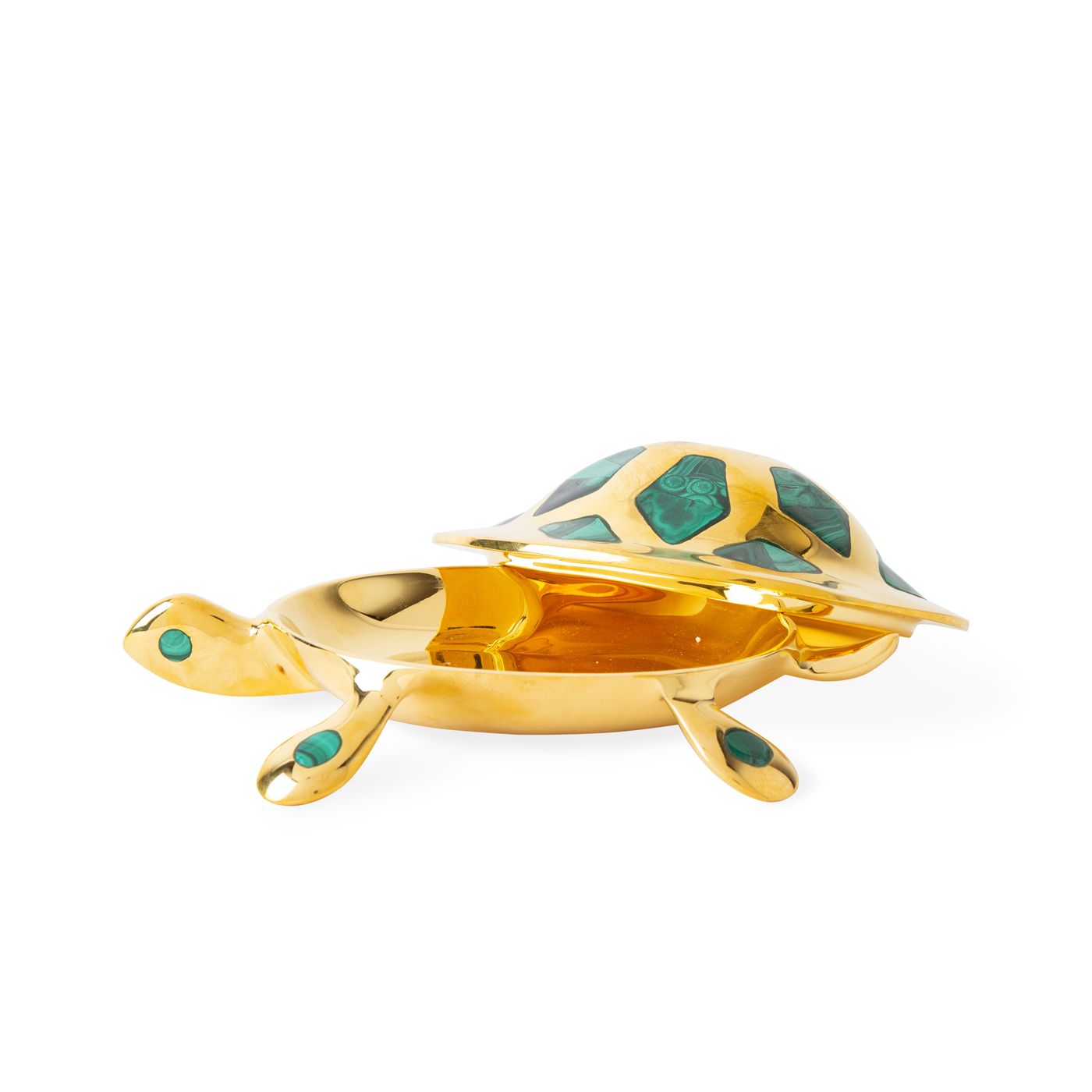 Goldene Messingbox mit abnehmbarem Deckel in Form einer Schildkröte