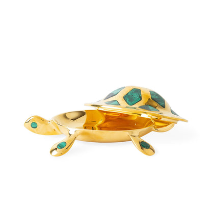Goldene Messingbox mit abnehmbarem Deckel in Form einer Schildkröte