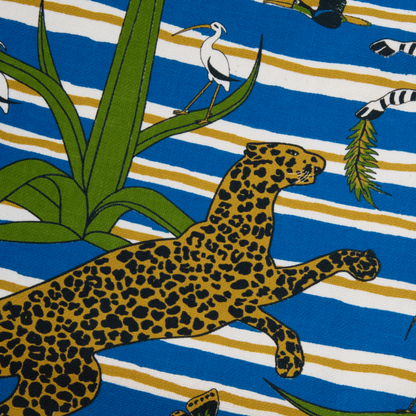 Nahaufnahme der Strandtasche Jungle Blue aus ägyptischer Baumwolle