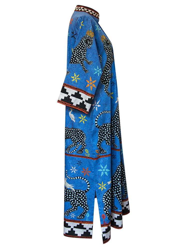 Kaftan MOSAIC Blu Negativo aus 100% Baumwolle der Marke Ortigia Sicilia