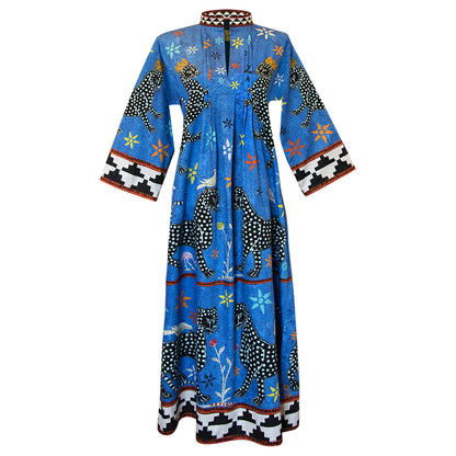 Kaftan MOSAIC Blu Negativo aus 100% Baumwolle der Marke Ortigia Sicilia