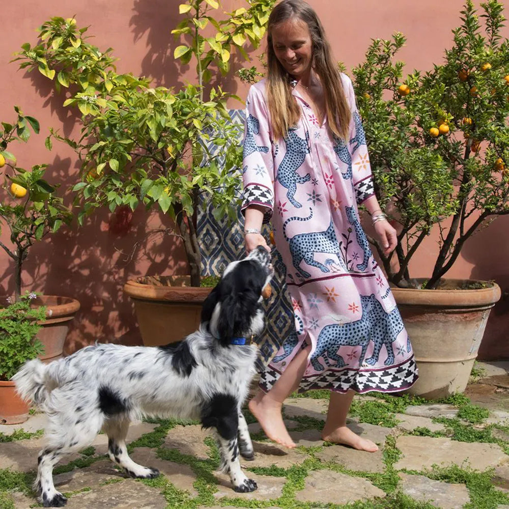 Kaftan MOSAIC PERLA aus 100% Seide der Marke Ortigia Sicilia