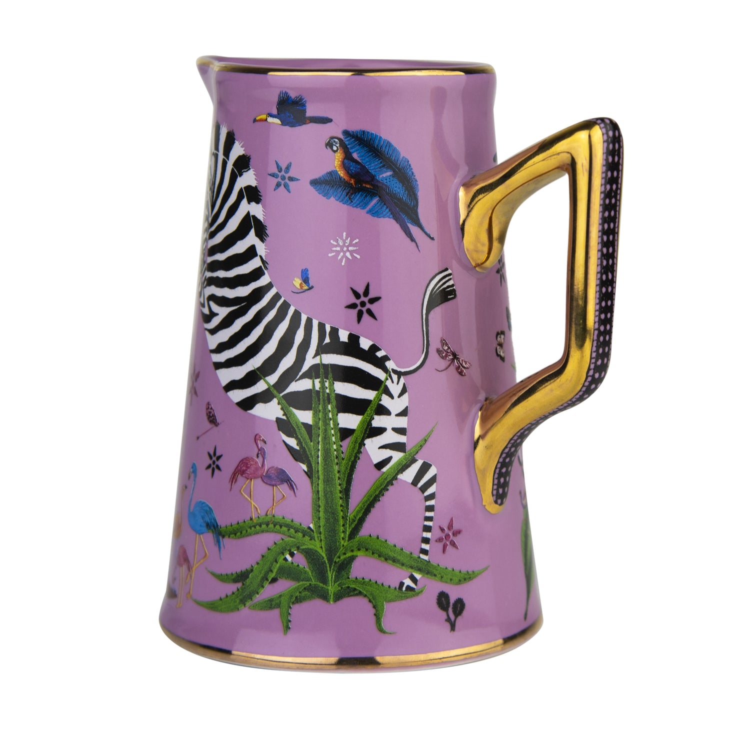 Handgefertigte Keramik-Karaffe mit Jungle-Motiv in Pink
