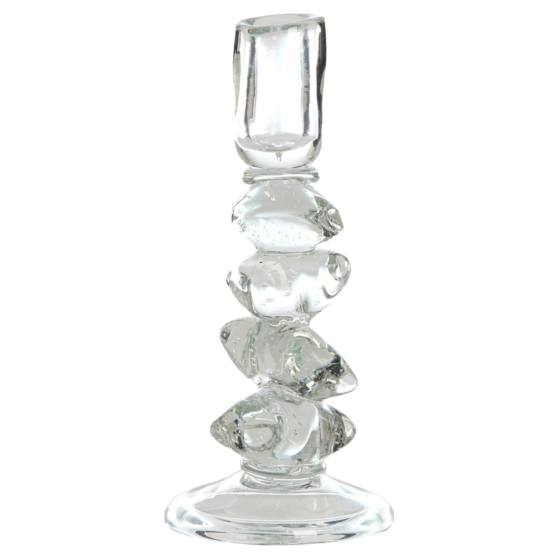 Kerzenständer aus klarem Glas mit skulpturaler Form