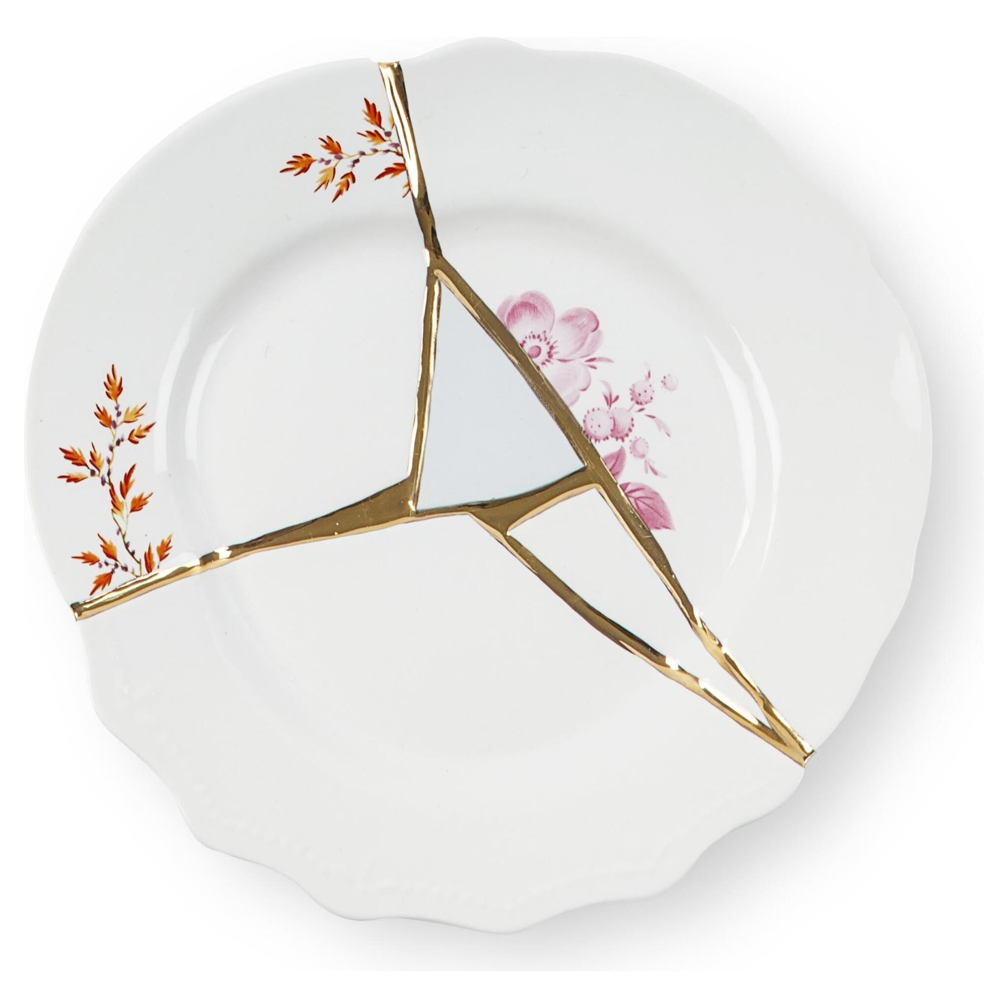 Exklusiver Kintsugi Dessertteller aus Porzellan und Gold