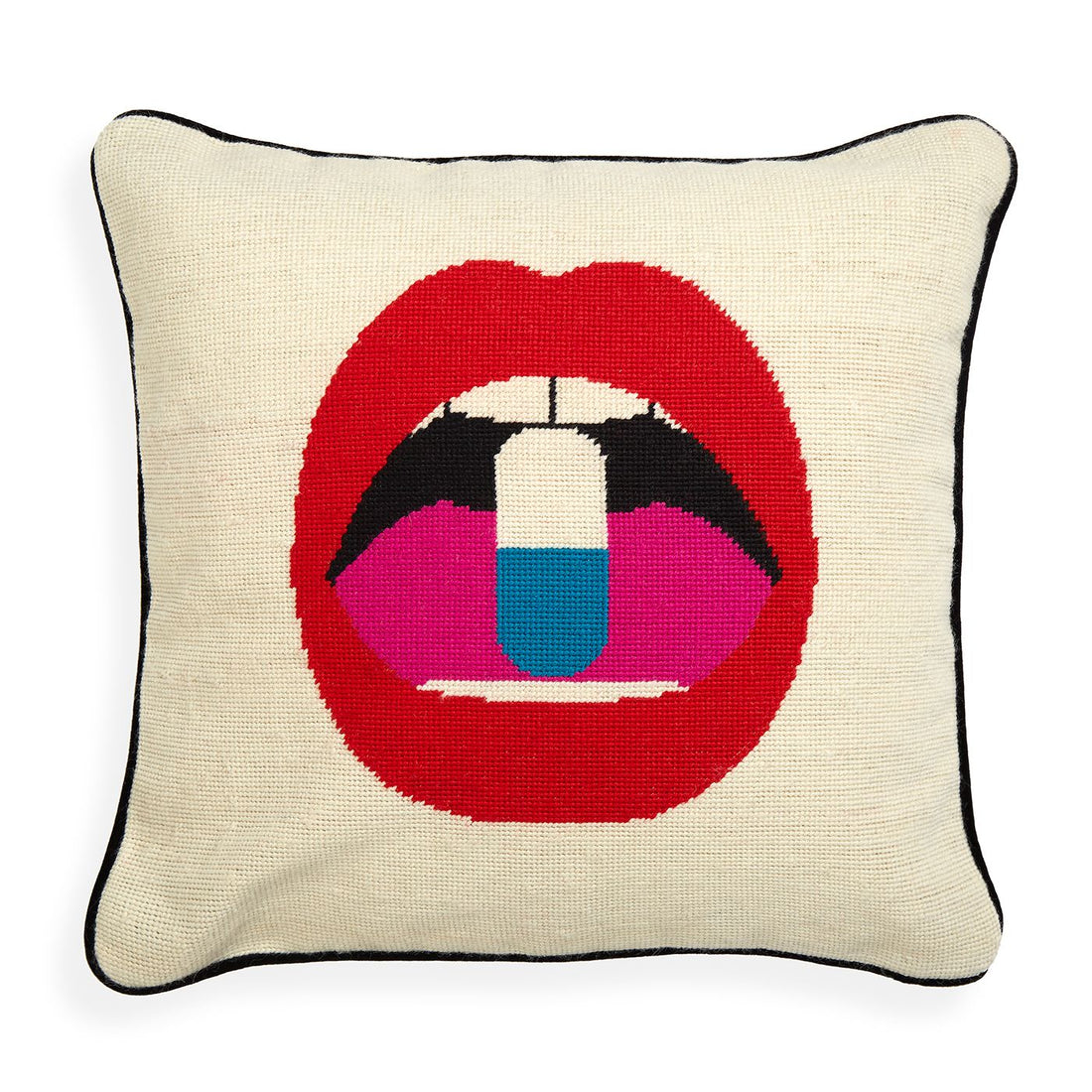 Wollkissen mit Lippenmotiv und Pille von Jonathan Adler