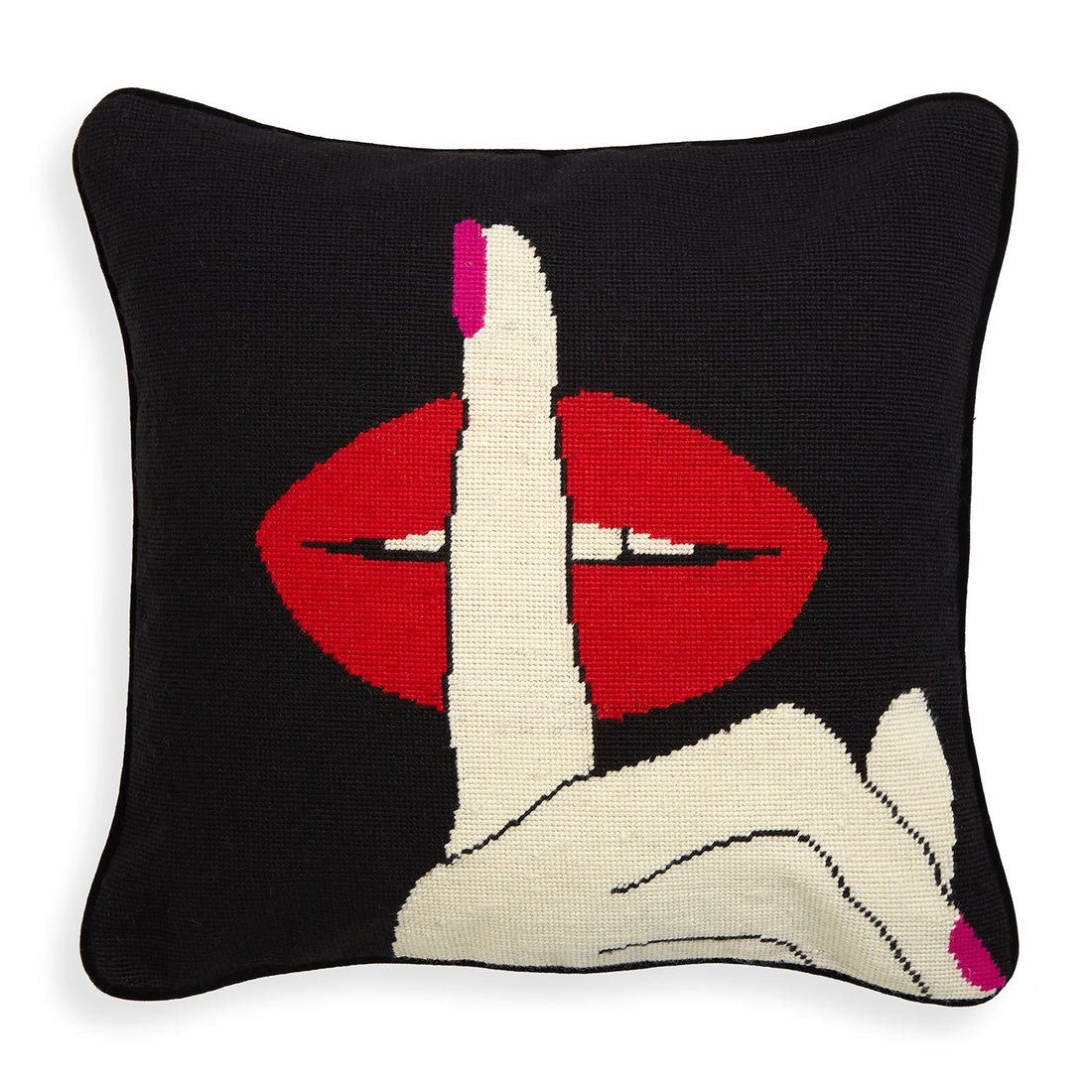 Wollkissen mit Lippenmotiv und Handgeste von Jonathan Adler