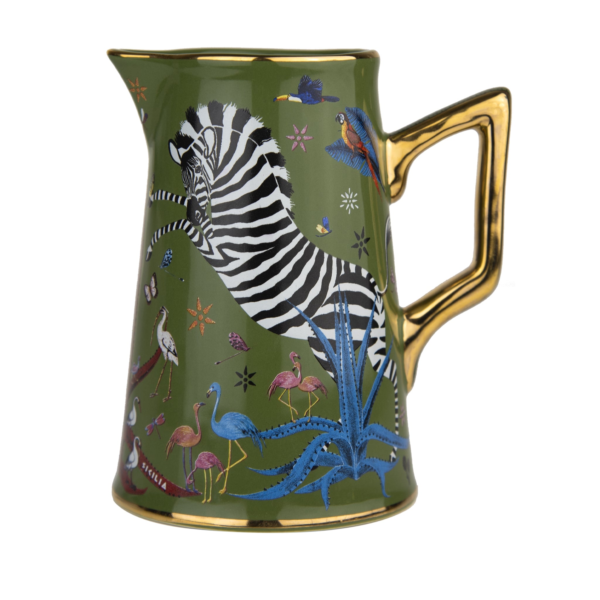 Kleine Karaffe „Jug Ceramic Grün“ Jungle-Motiv von Ortigia Sicilia