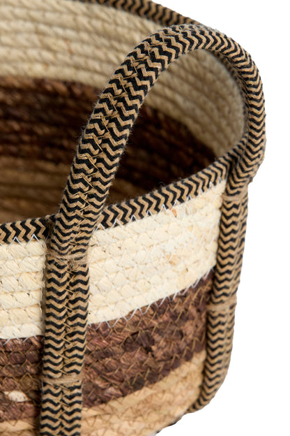 Korb KINSALE 3er Set – Ø 23 × 17 cm / Ø 28 × 20 cm / Ø 33 × 23 cm in natur, dunkelbraun, weiss