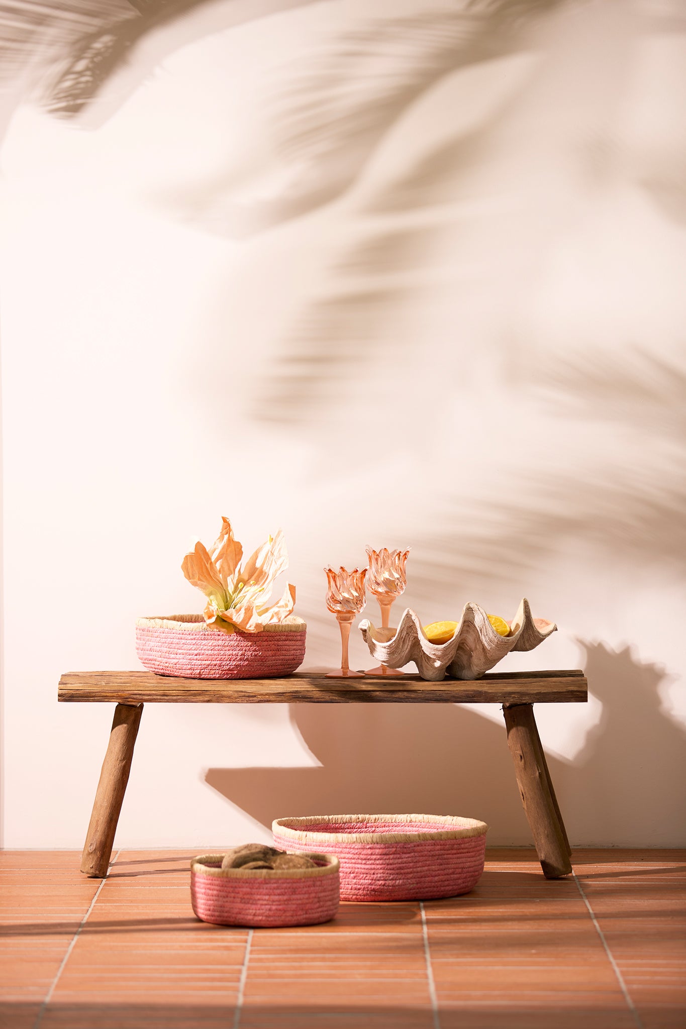 Korb PAITO 3er‑Set in Rosa &amp; Naturell, max. Ø 39 × 13 cm von Light &amp; Living