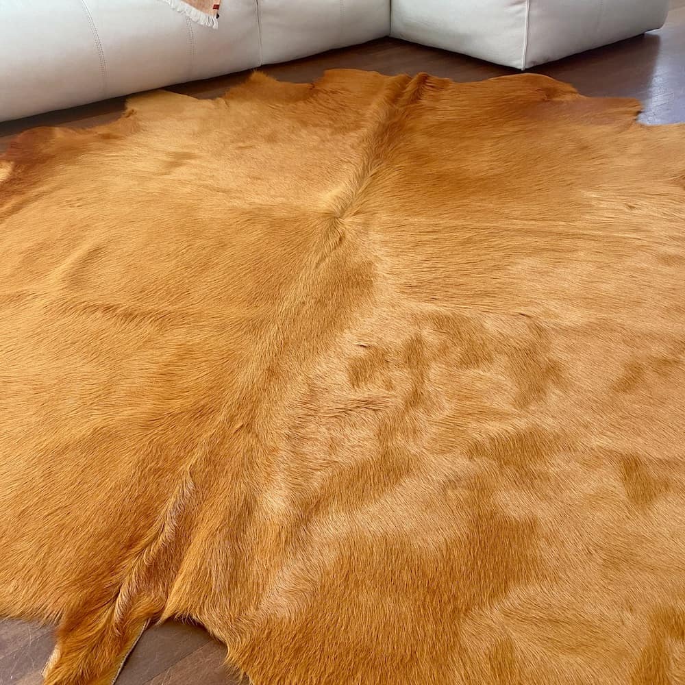 Kuhfell Teppich Senfgelb