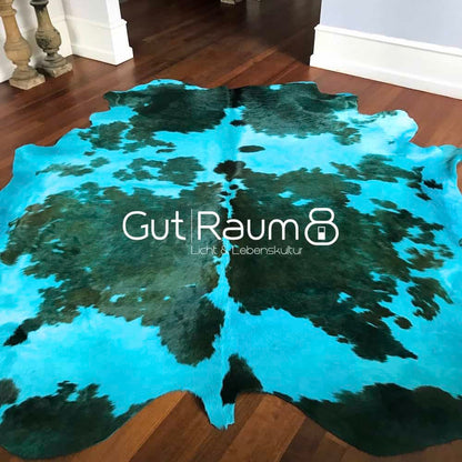 Kuhfell Teppich tricolore Türkis