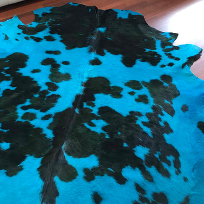 Kuhfell Teppich tricolore Türkis