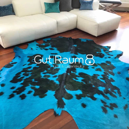 Kuhfell Teppich tricolore Türkis