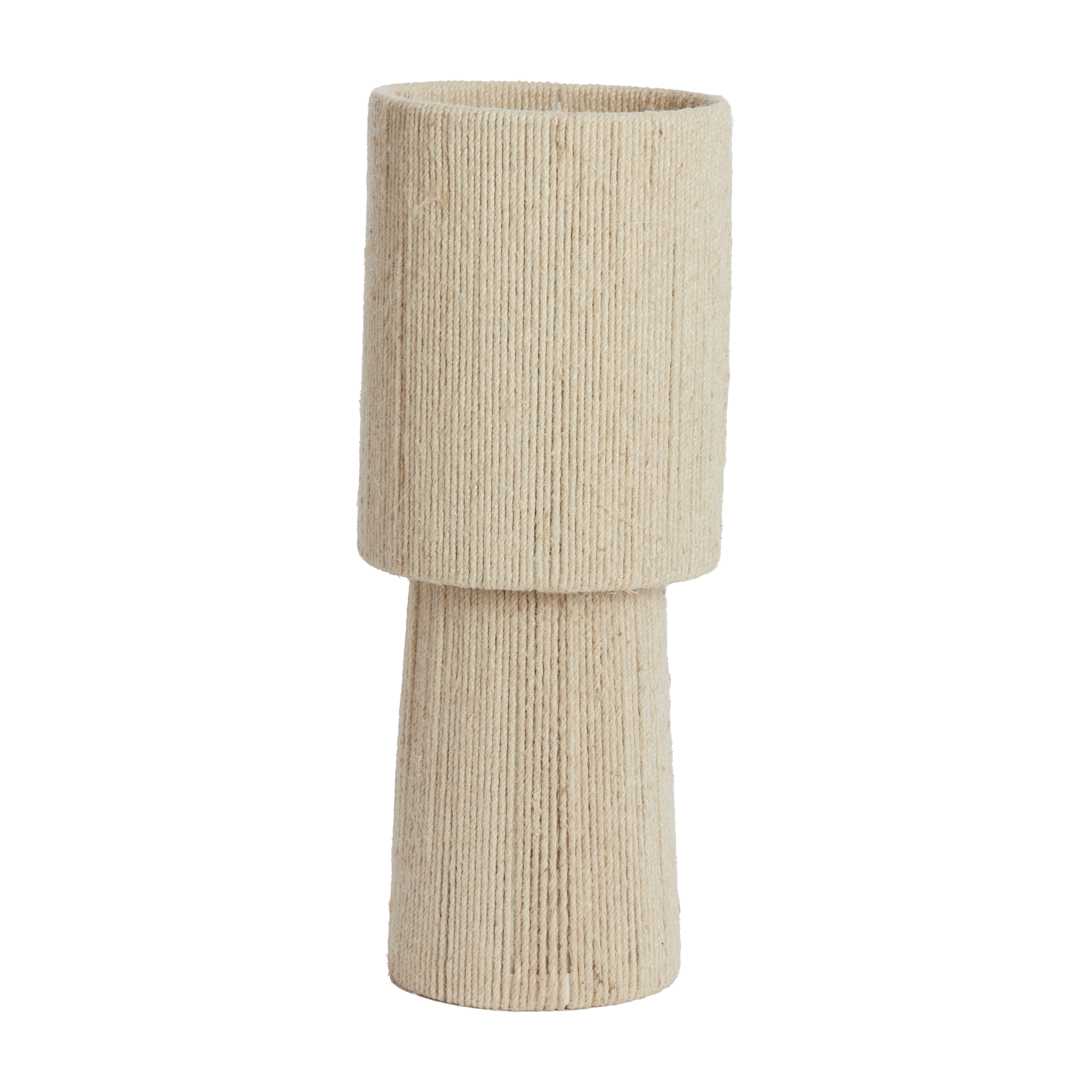 Tischleuchte in Creme mit strukturierter Jute-Oberfläche
