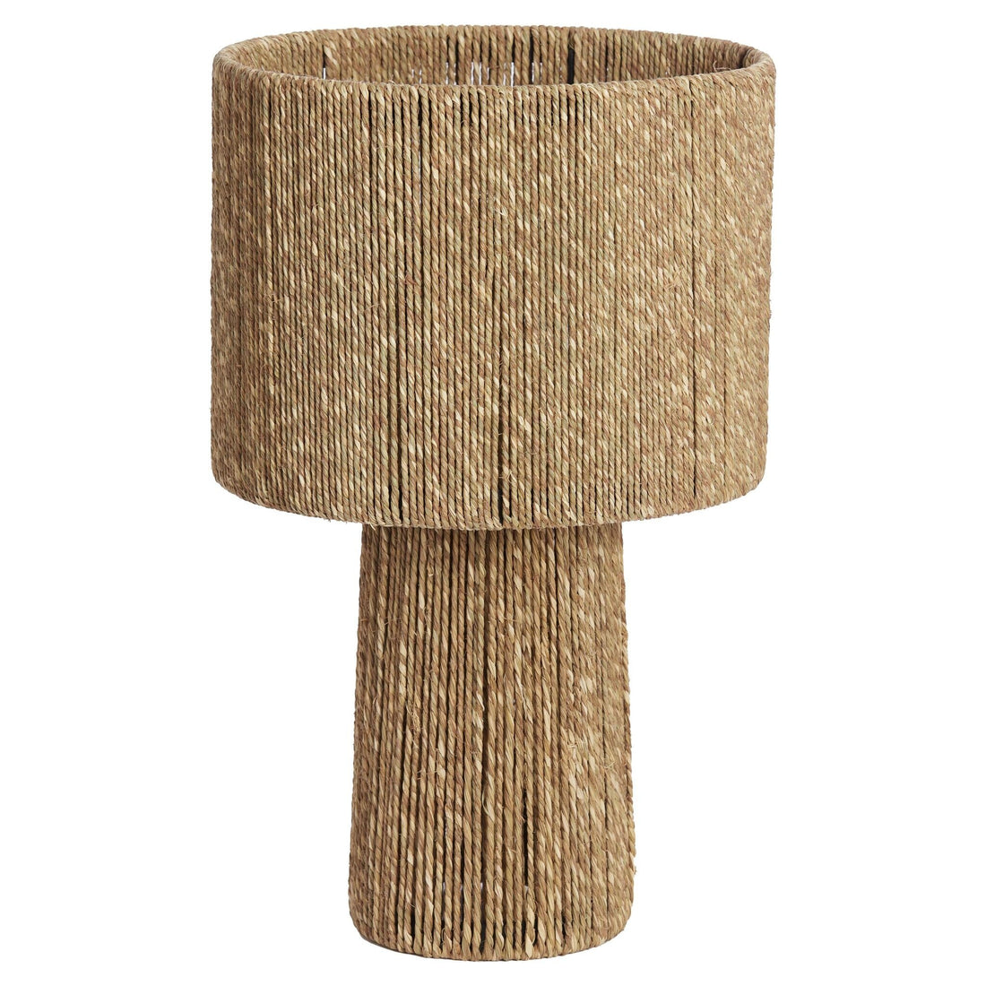 Tischleuchte in Naturbraun mit strukturierter Jute-Oberfläche