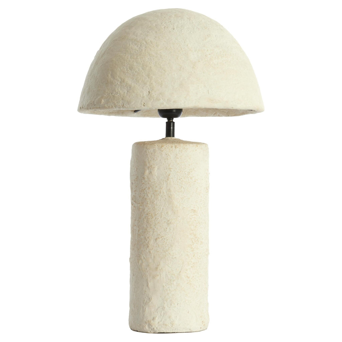 Tischleuchte in Crème mit rundem Schirm aus Papiermaché