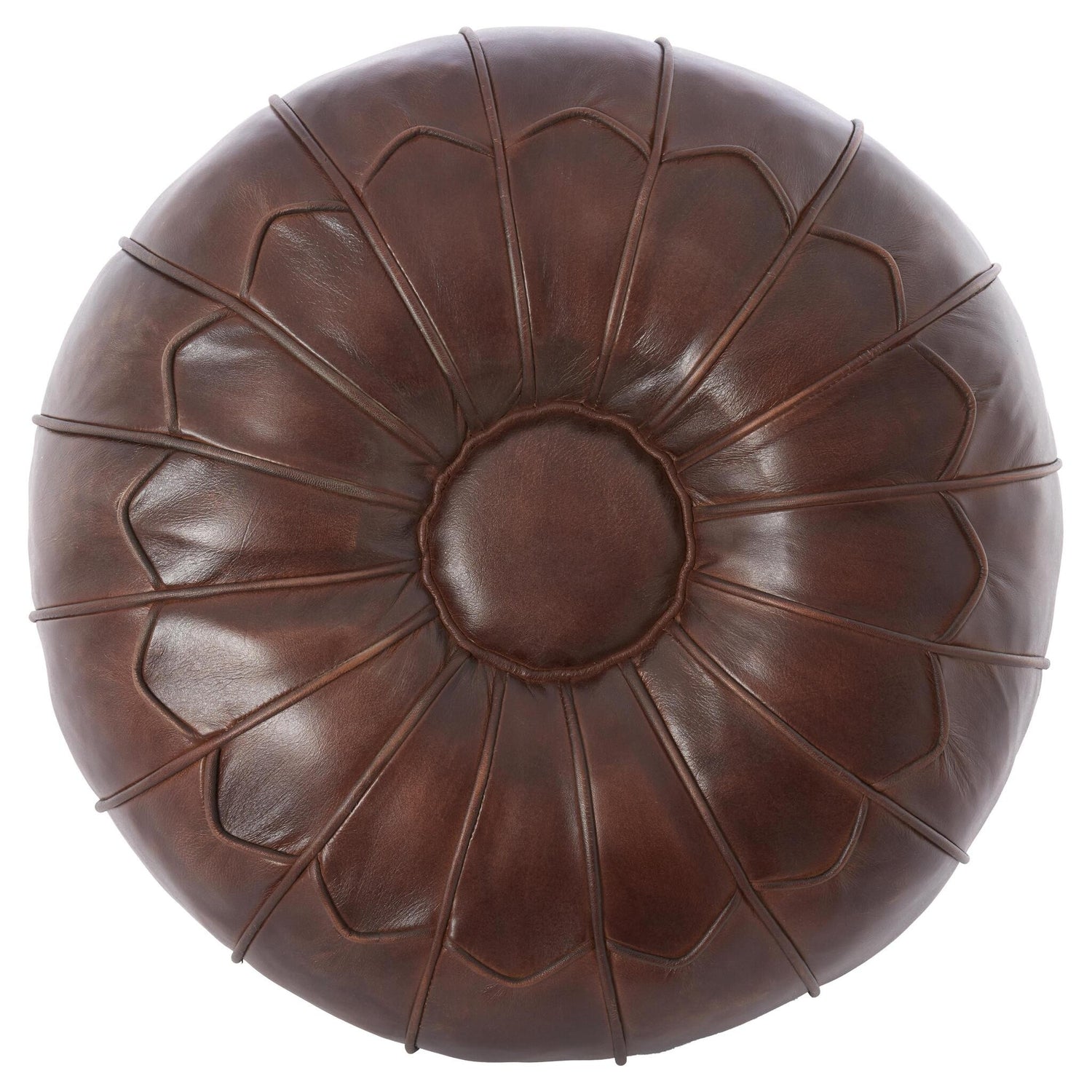 Sitzpouf aus Leder in warmer Braunfarbe von Light &amp; Living