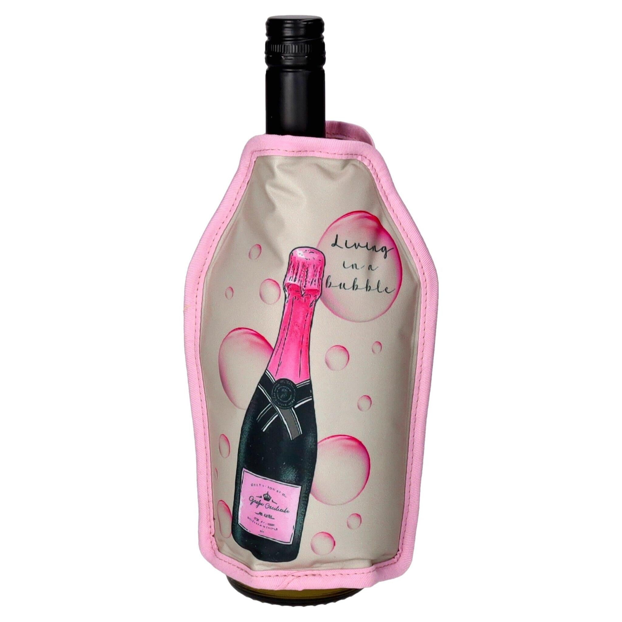 Kühlmanschette mit Champagnerflaschen-Motiv in grau/rosa