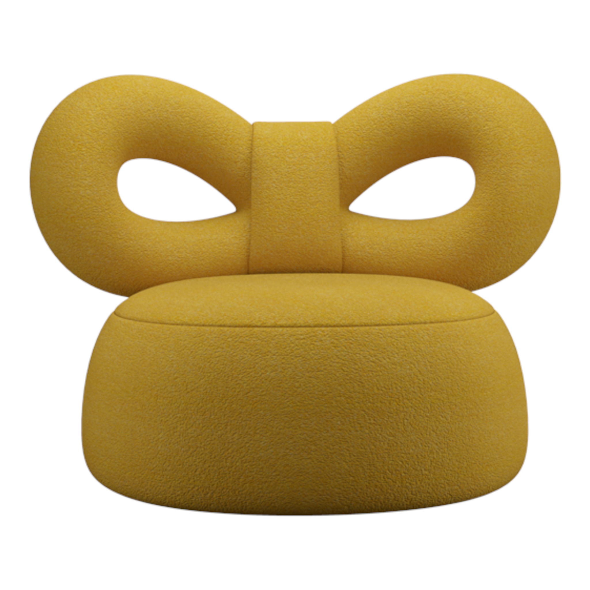 Qeeboo Sessel in ockerfarbenem Stoff mit charakteristischer Schleifenform