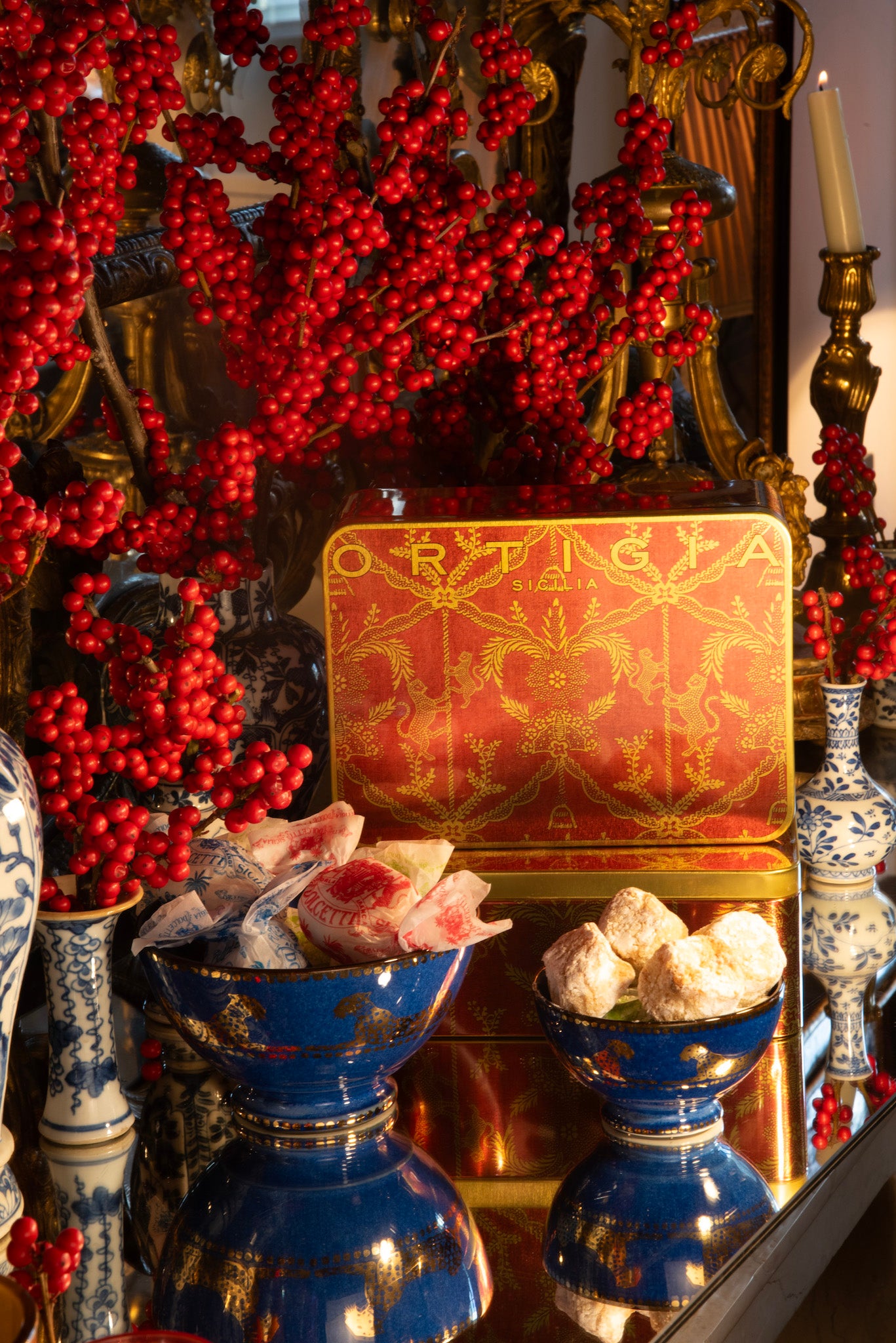 Juego de 2 BOWL de cerámica Ortigia Sicilia, azul-dorado 