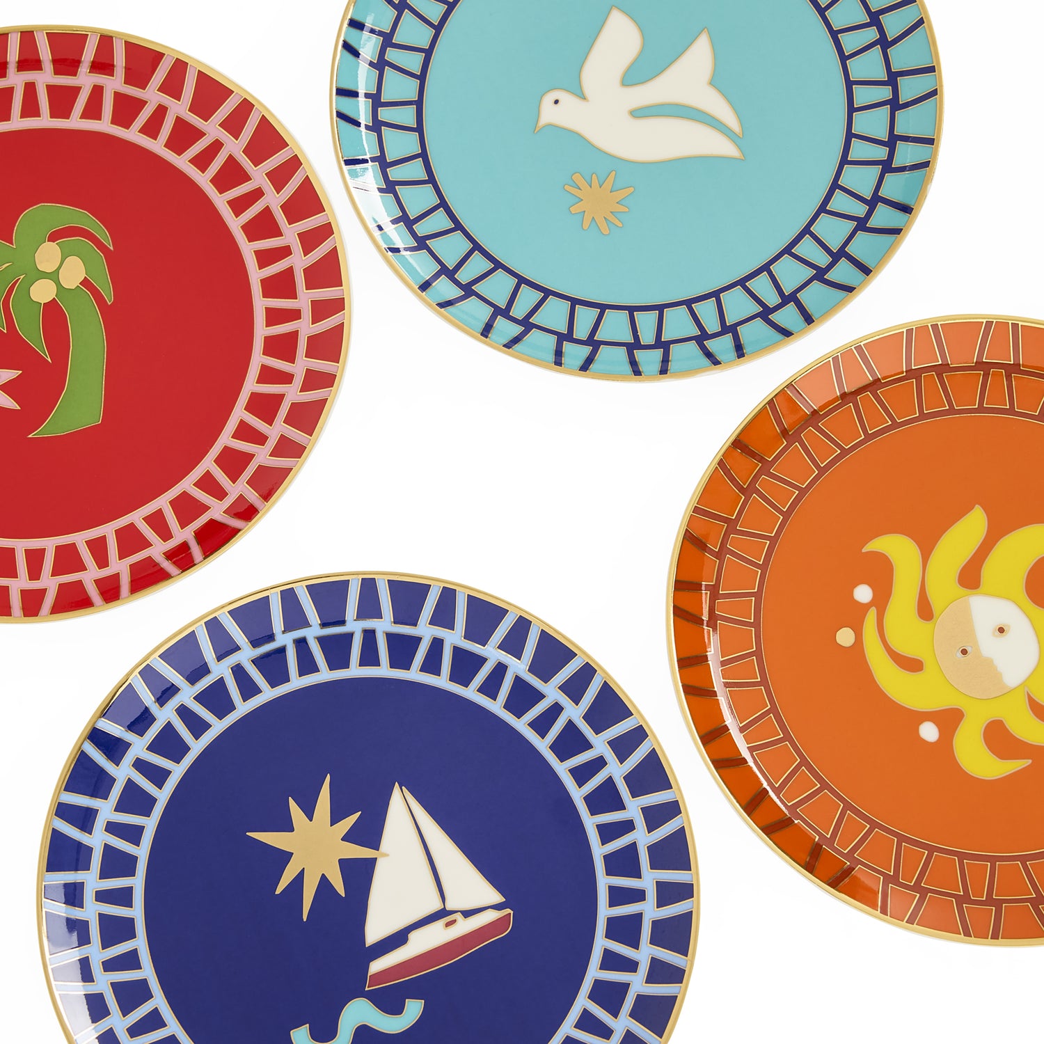 Playa Dessertteller Set – Porzellan Teller mit maritimen Motiven (4er Set)