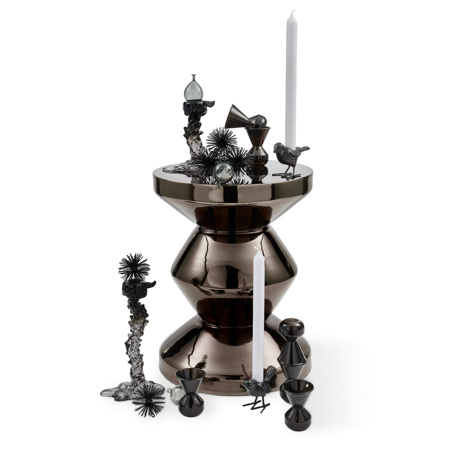 Glänzender Metallhocker von Polspotten Zig Zag in Schwarz