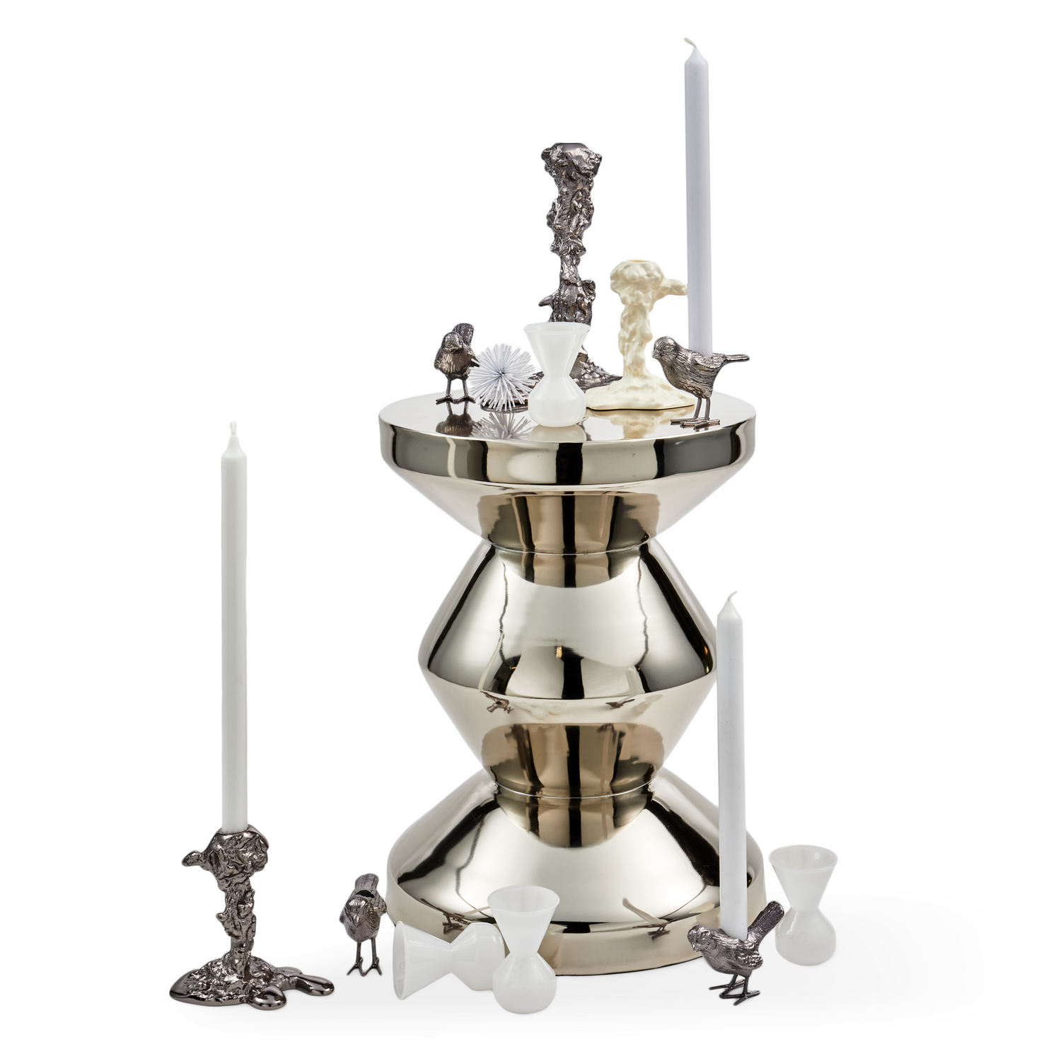 Taburete/mesa auxiliar Zig Zag de metal en varios colores