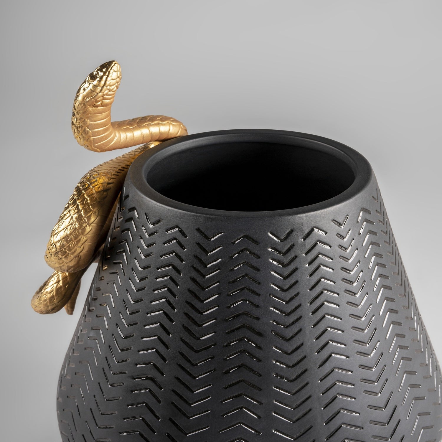 Designobjekt Snakes Vase mit goldglänzender Schlange