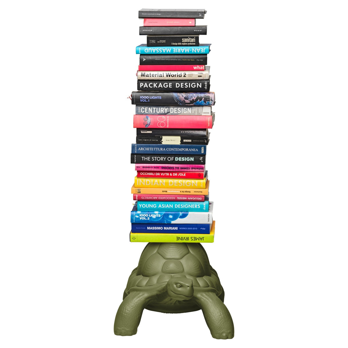 Design Bookcase Turtle Carry mit Bücherstapel und Metallhalterung von Qeeboo