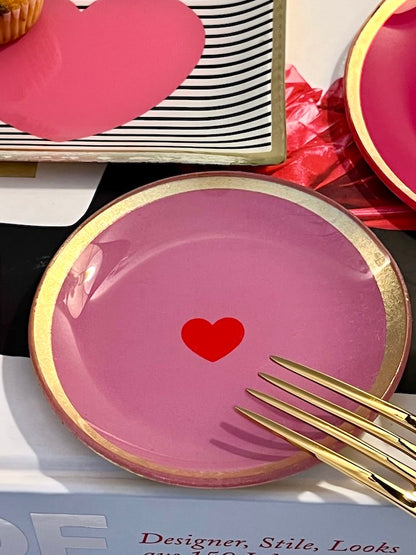runder Glasteller Herz rosa ø10cm