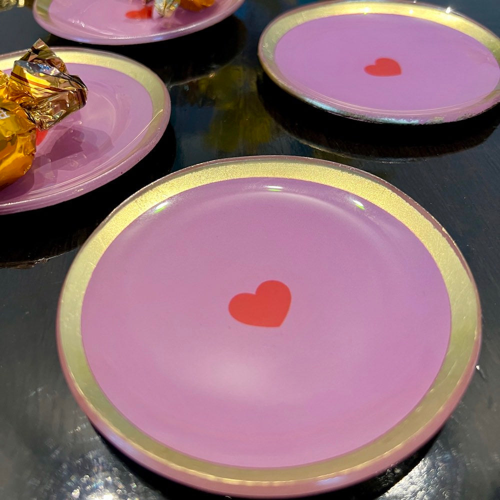 runder Glasteller HERZ rosa