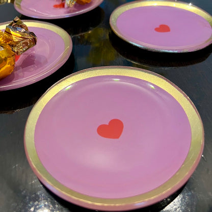 runder Glasteller HERZ rosa
