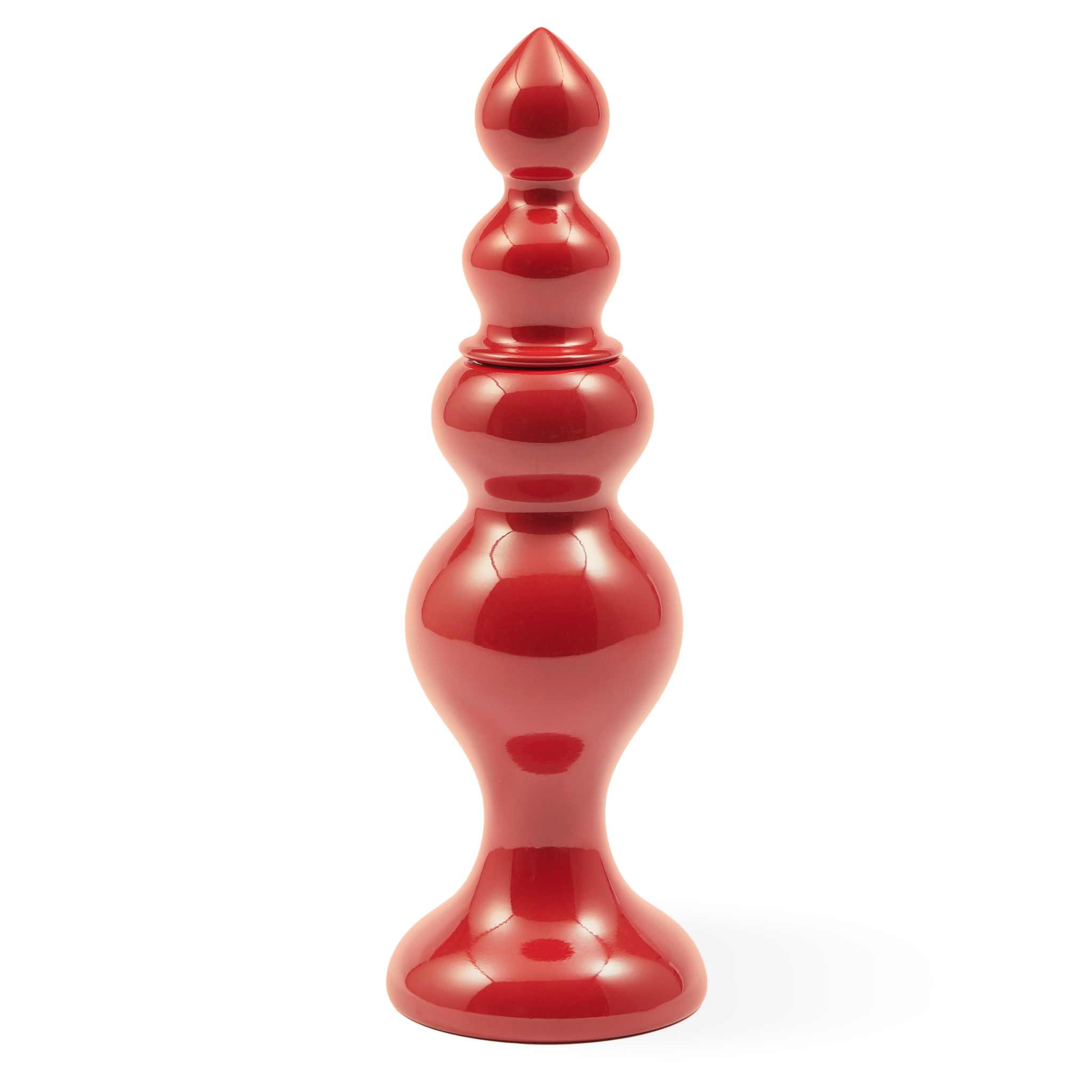 Roter Holzgrinder in skulpturalem Design aus lackiertem Gummibaumholz