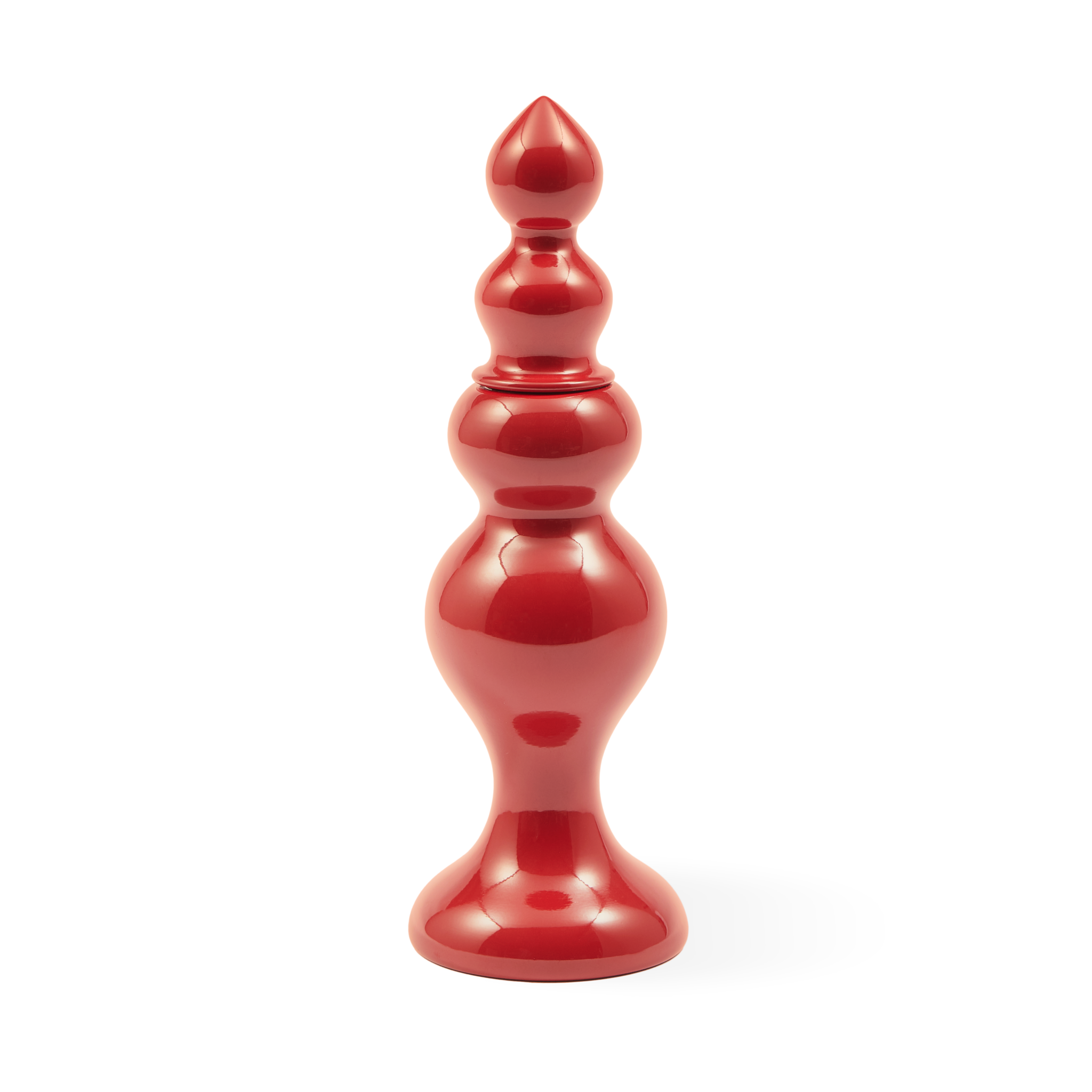 Rote Holz-Gewürzmühle mit glänzendem Finish aus Gummibaumholz.