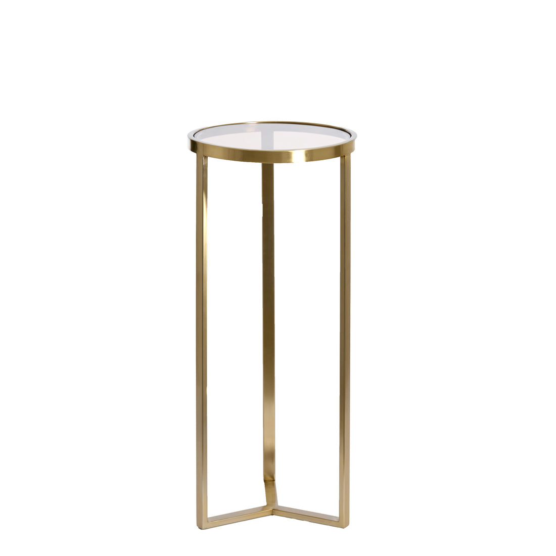 große Säule in gold mit hell brauner glasplatte