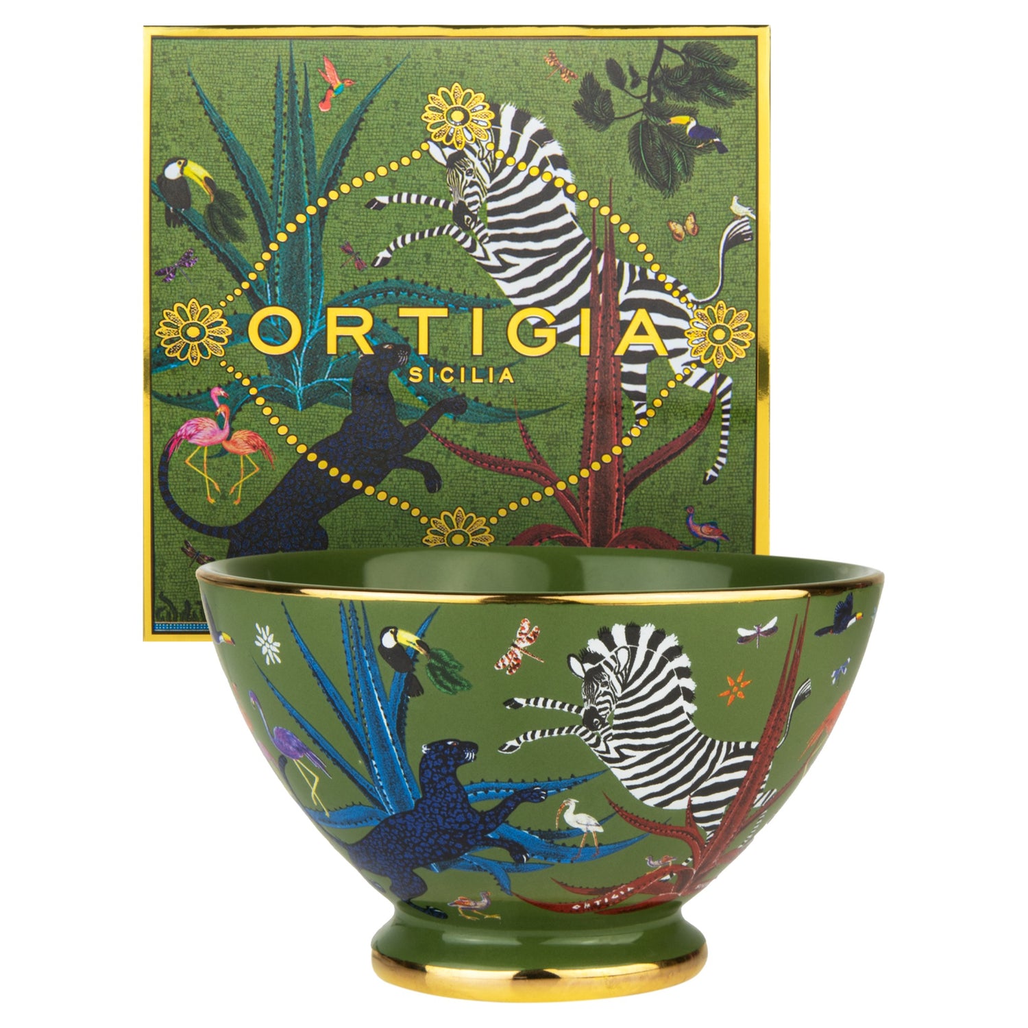 Handgefertigte Schale in Grün mit kunstvollen Siebdruckmotiven