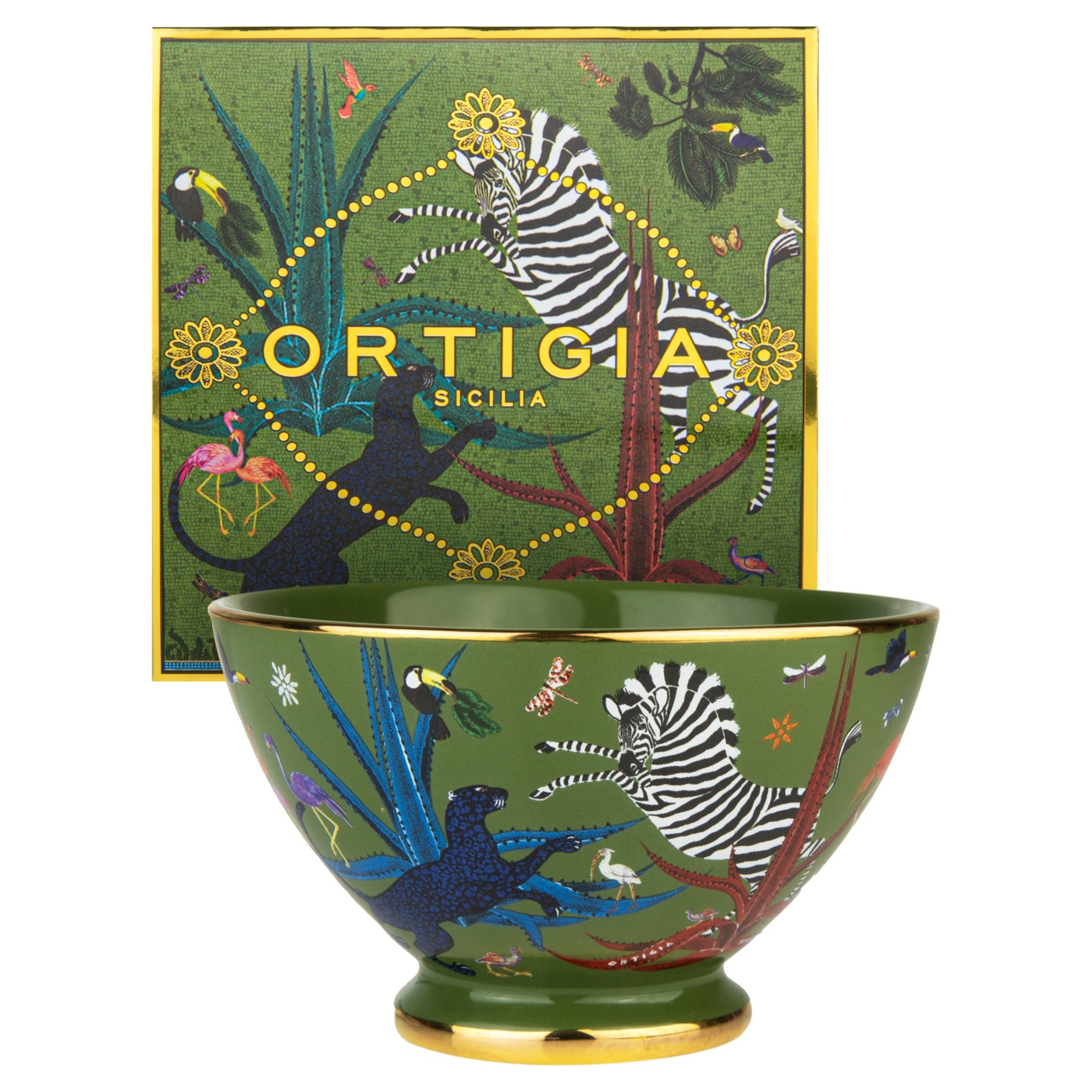 Handgefertigte Schale in Grün mit kunstvollen Siebdruckmotiven