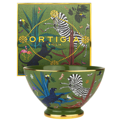 Handgefertigte Schale in Grün mit kunstvollen Siebdruckmotiven