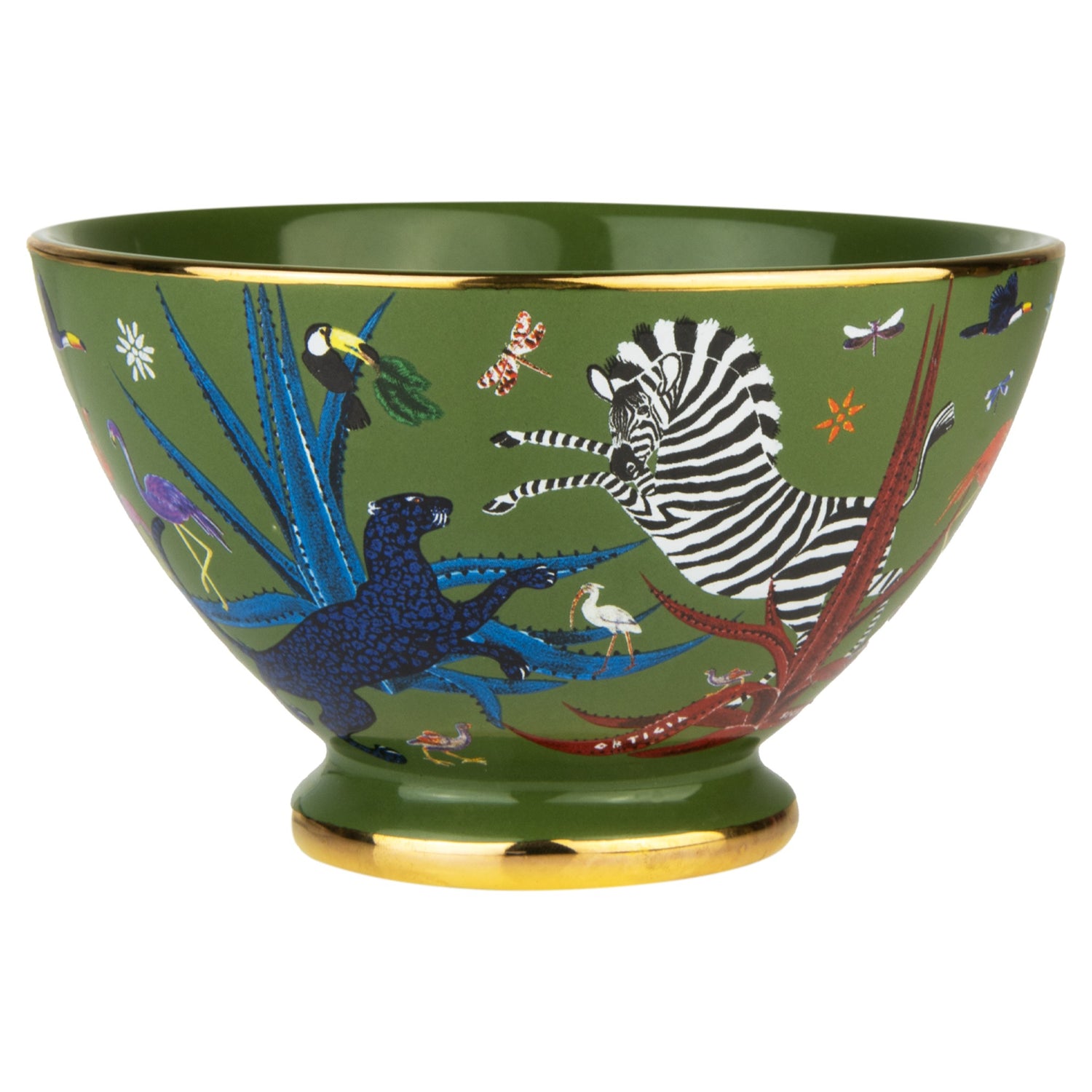 Grüne Keramikschale mit exotischem Jungle-Motiv von Ortigia Sicilia