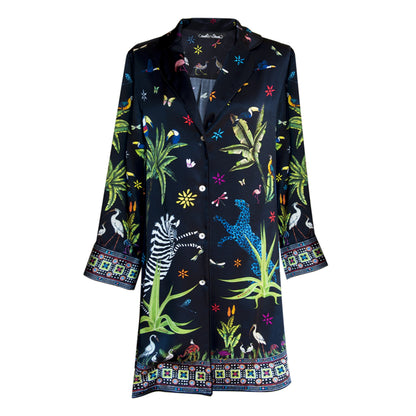 Seidenhemd JUNGLE BLACK aus 100% Seide der Marke Ortigia Sicilia