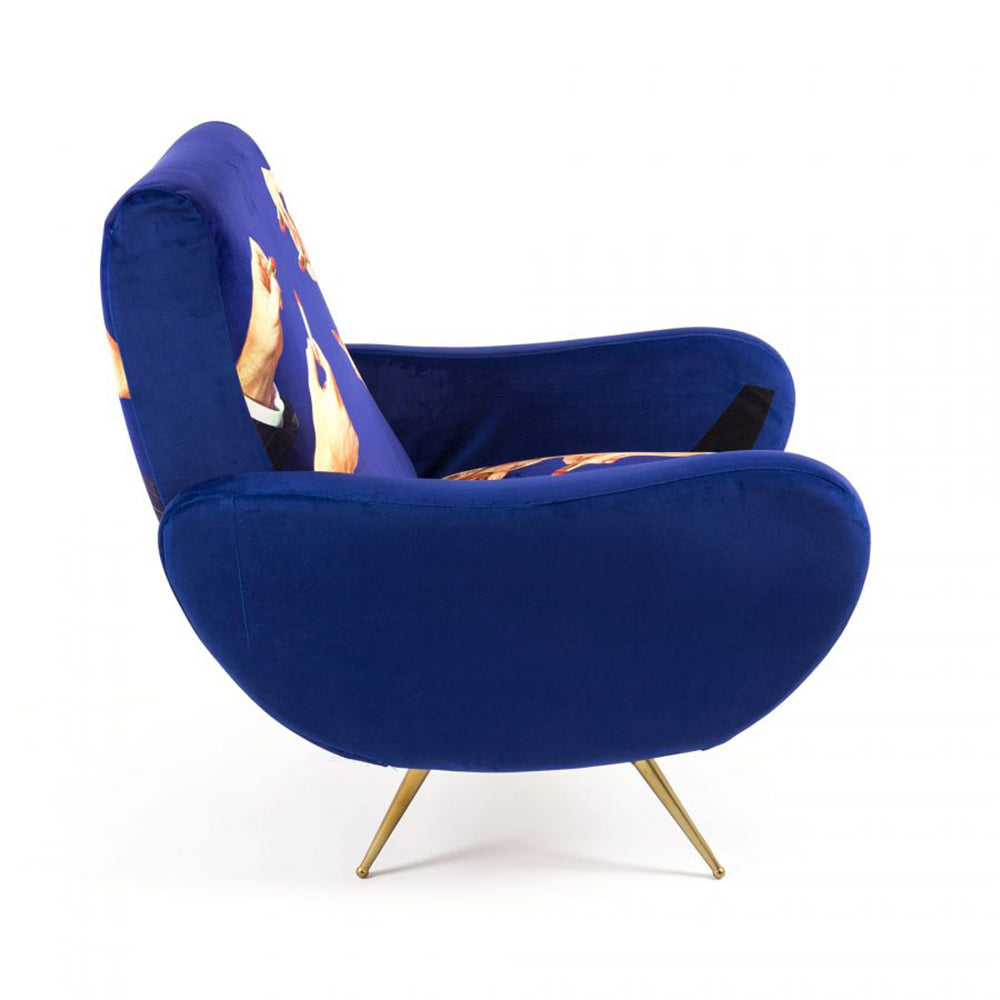 Sessel LIPSTICKS blau, gold von Seletti