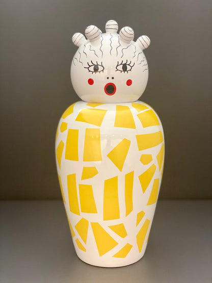 Vase mit Deckel CANOPIE ROSIO weiß/gelb Ø17x25,5 cm