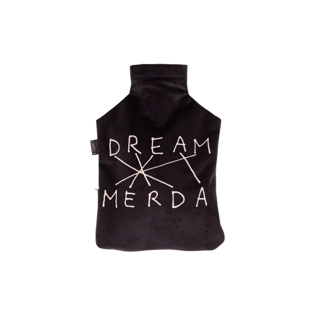 Seletti Wärmflasche DREAM MERDA aus braunem Polyester mit weißem Schriftmotiv